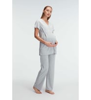 Anıl 11308 Kısa Kol V Yaka Kadın Polyester Elastan  Yazlık Örme Dantel Detaylı Hamile Pijama Takımı