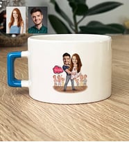 Kişiye Özel Karikatürlü Dans Eden Sevgililer Lüks Fincan Sevgililer Günü Hediyesi