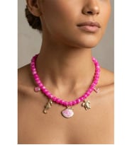 PEMBE ALAÇATI CAM BONCUK SEA SHELL CHARM KOLYE