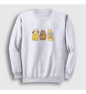 Presmono Unisex Beyaz Cat Brothers Kedi Sweatshirt 287693tt (Beyaz)
