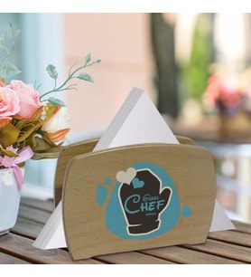 BK Gift Kişiye Özel Güzel Chef Tasarımlı Lüks Ahşap Peçetelik-7