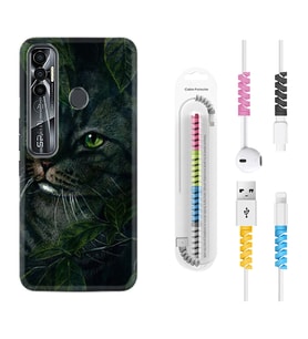 Tecno Spark 6 6 Go 8C 8 Pro 7 7 Pro Kılıf Kablo Koruma Spiral Silikon Flowers Cat 1345