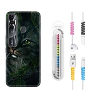 Tecno Spark 6 6 Go 8C 8 Pro 7 7 Pro Kılıf Kablo Koruma Spiral Silikon Flowers Cat 1345