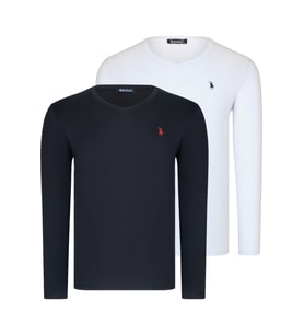 İKİLİ SET T8587 DEWBERRY V YAKA ERKEK SWEATSHIRT-BEYAZ-SİYAH