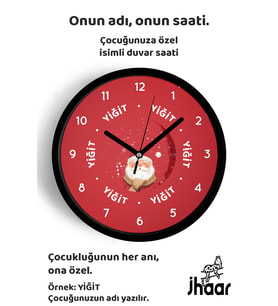 İsme Özel Yılbaşı Çocuk Odası Duvar Saati Orta Boy 30 cm Siyah Camlı Sessiz