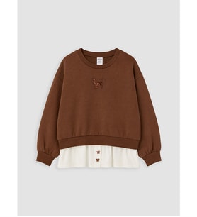 LCW Kids Kahverengi Pul İşlemeli Kız Çocuk Kalın Sweatshirt