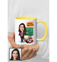 Kadın Biyoloji Öğretmenine Hediye Karikatürlü Sarı Kupa Bardak