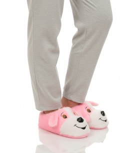 Ayakmod Gri Köpek Desenli Unisex Panduf 26K001 (Pembe)