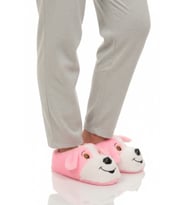 Ayakmod Gri Köpek Desenli Unisex Panduf 26K001 (Pembe)