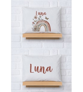 Pia Baby Premium %100 Pamuk İkili İsim Yazılı Kız Bebek Yastık Kılıfı – 35x45 cm Organik Baskı 5079-13 (Ekru)