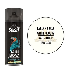 Selsil Rainbow Akrilik Sprey Boya PARLAK BEYAZ 400 ml. - RAL9010