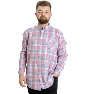 Mode XL Büyük Beden Erkek Gömlek Ekose Uzun Kollu 23300 Koyu Pembe
