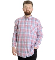 Mode XL Büyük Beden Erkek Gömlek Ekose Uzun Kollu 23300 Koyu Pembe