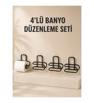 4 Adet Yapışkanlı Tuvalet Kağıdı Askısı Siyah Metal Delmeden Duvara Monte
