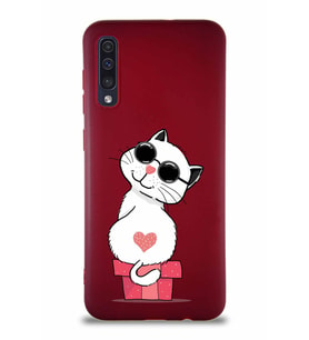 Samsung Galaxy A50S Soft Premier Kapak Coolcat Tasarımlı Silikon Kılıf - Mürdüm (Şeffaf)