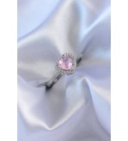 Gümüş Renk Pembe Zirkon Taşlı Kalp Charm Model Pirinç Kadın Yüzük TJ-BYK2617