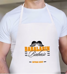 BK Gift Kişiye Özel Babaların Babası Tasarımlı Beyaz Mutfak Önlüğü-2