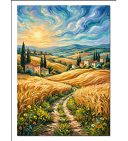 Ayçiçekli Köy Yolu Van Gogh Dekoratif Kanvas - Mdf Ahşap Tablo