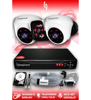 BAYICAM 3 Kameralı Panda 2 İç Kamera Set 320 GB HDD Full HD Gece Görüşlü Güvenlik Kamerası Sistemi