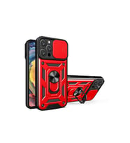 Apple İphone 16 Pro Kılıf Pars Lens Yüzüklü Silikon - Kırmızı