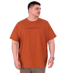 Mode XL Büyük Beden Erkek T-Shirt Bisiklet Yaka FREEDOM U25033 Tarçın