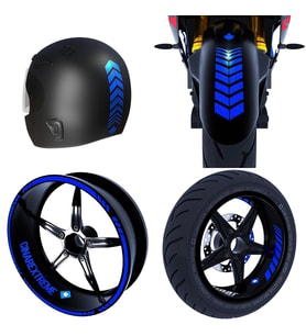 Moto Rider 4'lü Sticker Seti Reflektif Mavi İç Dış Jant Şeridi Kask ve Çamurluk 
