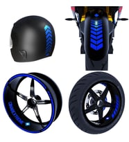 Moto Rider 4'lü Sticker Seti Reflektif Mavi İç Dış Jant Şeridi Kask ve Çamurluk 