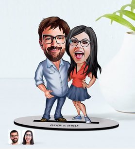 BK Gift Kişiye Özel İsimli Sevgililer Karikatürlü Ahşap Biblo Model-105