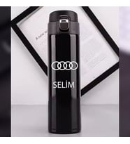 Kişiye Özel Lazer Baskılı 500ml Çelik Araç Baskılı Termos – Sızdırmaz, Vakumlu, Kilitli Kapak (Siyah)