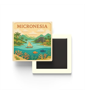 Mikronezya - Micronesia - Paper Cut Art - Baskılı Buzdolap Magneti Kare - 9x9 cm