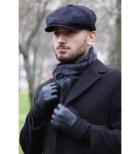 Kışlık 8 Parca Kaşmir Düz Renk Siyah Peaky Blinders Model Erkek Kasket London Şapka