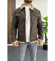 Erkek İçi Kürklü Suni Pul Deri Mont Kahverengi Edw120