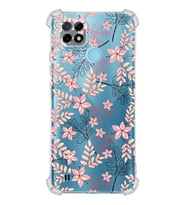 PrintiFy Realme C21 Uyumlu Köşe Korumalı Floral Kırmızı Tasarımlı Şeffaf Silikon Kılıf
