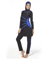 ADASEA 0385 SİYAH-MAVİ TAM BOY LYCRALI TESETTÜR MAYO