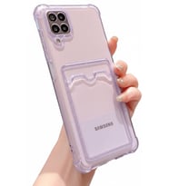 Teknomoda Samsung Galaxy A12 Kılıf Kartlıklı Anti Şok Korumalı Şeffaf Silikon Lila