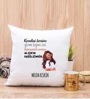 Kişiye Özel Alışıkın Değilsindir Tasarım Esprili Kare Yastık ve Gold Kupa