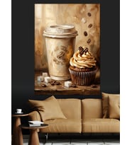 Kahve Ve Cupcake Lezzet Sunumu Dekoratif Kanvas - Mdf Ahşap Tablo