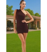 Şık Tek Omuzlu Mini Elbise Polyester Kumaş Rahat Kalıp Rahat Ve Şık Şık Görünüm Trend Tasarım