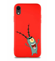 Apple iPhone XR Soft Premier Kapak Plankton Tasarımlı Silikon Kılıf - Kırmızı (Şeffaf)
