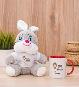 Kişiye Özel Maske İşi İyi Oldu Tasarım Esprili Peluş Tavşan ve Kırmızı Kupa