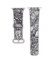 Çiçek Desenli Apple Watch 7 6 5 4 3 42-44 Mm Kordon Kayış Sk06 Siyah-Beyaz
