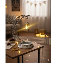 Dekoratif 28 cm Hilal Parlak Gümüş Ramazan Led Lamba 10 cm Kancalı Set
