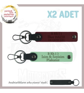 Motorcu Dostlara Özel, İsim Plaka ve B Rh (-) Kan Grubu Yazılı x2 Anahtarlık Set, Yeşil-Bordo-Syh (Çok Renkli)