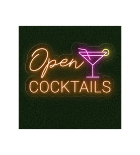 Open COCKTAILS Yazılı ve Şekilli Neon Tabela
