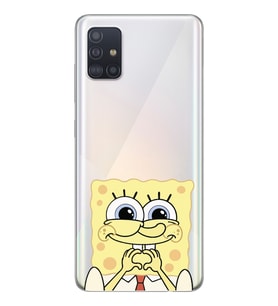 Samsung Galaxy A51 Uyumlu Sunger Bob Tasarımlı Şeffaf Telefon Kılıfı