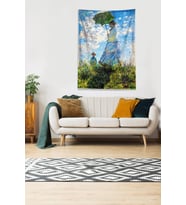 Mavi Şemsiyeli Kadın Leke Tutmaz Kadife Kumaş Duvar Örtüsü Duvar Halısı Tapestry