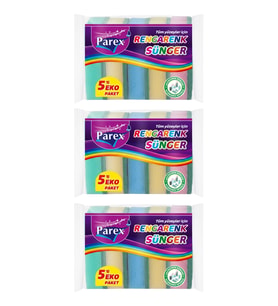 Rengarenk 5'li Düz Sünger Üçlü Paket
