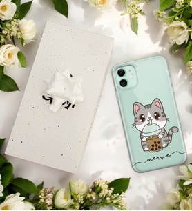 Kahve Kedi Tasarımlı Kişiye Özel Şeffaf Telefon Kılıfı (Tüm Telefon Modelleri Mevcuttur.) - Hediye Kutulu