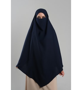 Lacivert Pratik Hazır Geçmeli Tesettür Eşarp Krep Bağcıklı Sufle Hijab 2313_02