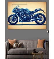Mavi Taslak Çizimli Modern Motosiklet Dekoratif Kanvas - Mdf Ahşap Tablo